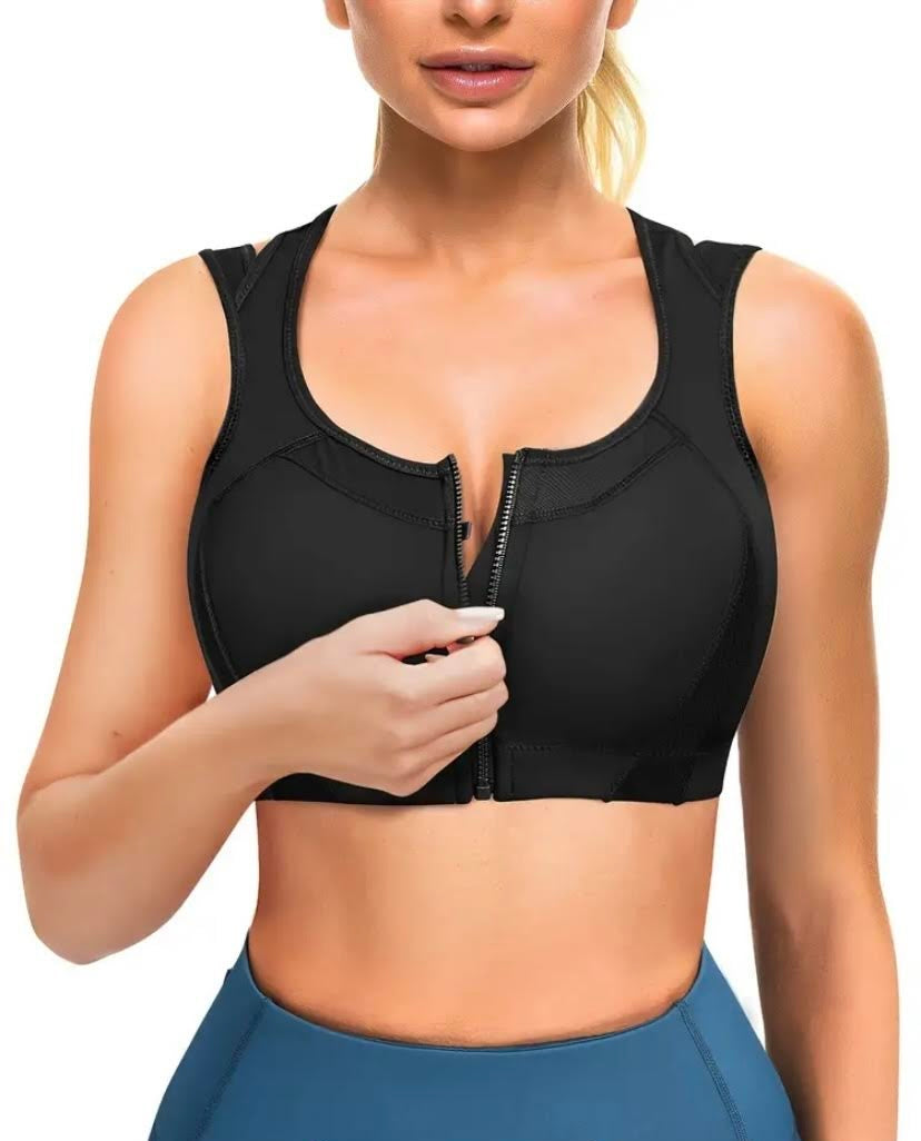 Zipper front sports bra